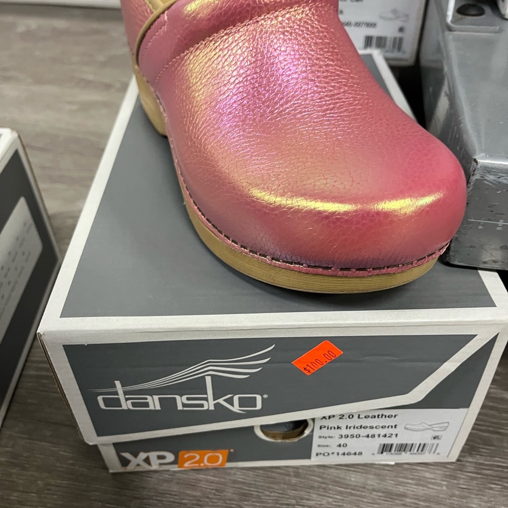 Dansko Iridescent Pink Leather Clogs